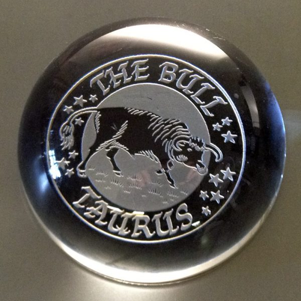 Taurus pre-engraved Domed Paperweight 9cm