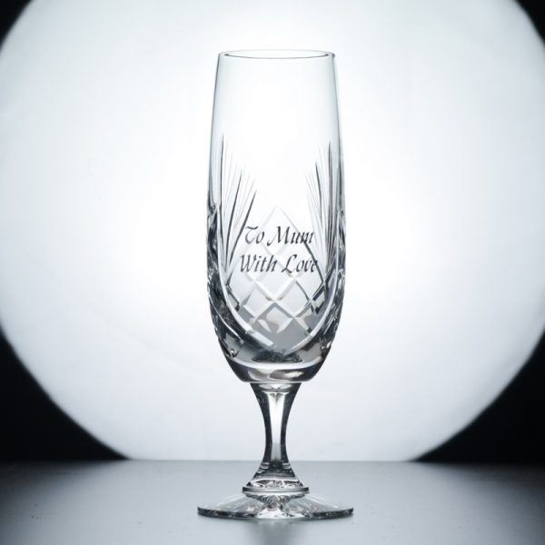 Durham 24% Lead Crystal Champagne Flute. Engraved